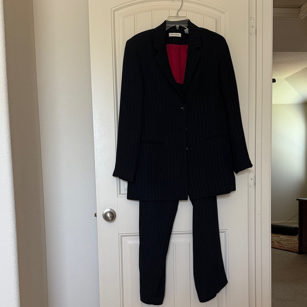 Vintage Amanda Smith Black Pinstripe Blazer with Red Inside with matching Slacks